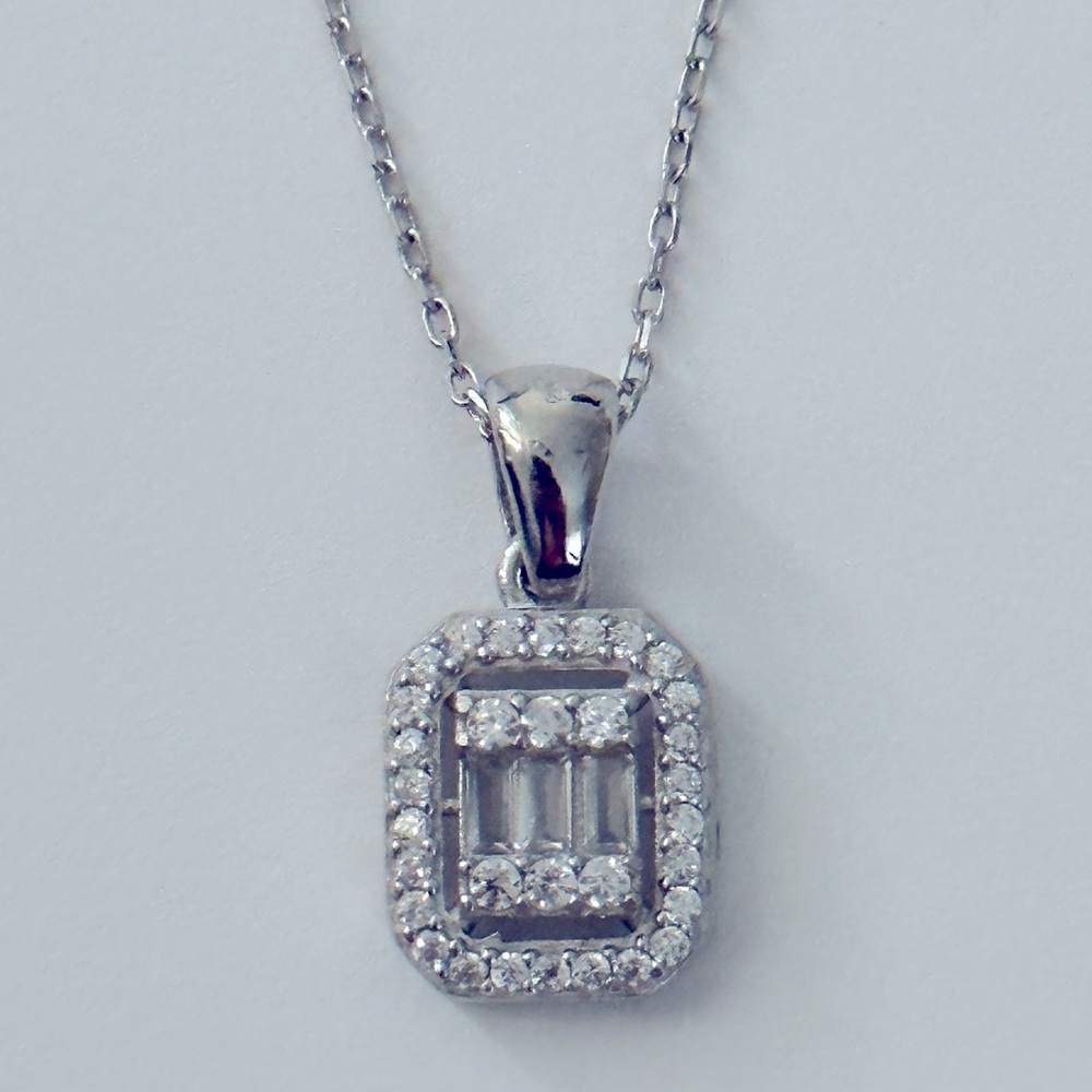 925 Silver baguette cz necklace trending style
